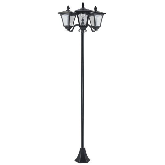Outsunny Solar-Gartenlaterne mit 3 Lampen, Edelstahlstange, 120 Lumen LED, 51,5 x 47 x 182,5 cm, Schutzart IP44, für Garten und Balkon, Schwarz