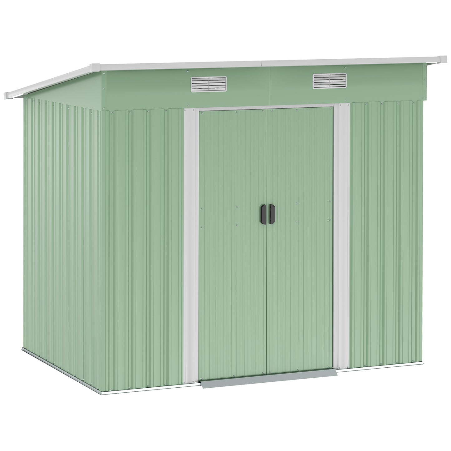 Outsunny Metalen Tuinhuis 2,3 m² 207 x 130 x 182 cm Gereedschapsschuur met lessenaarsdak, Raam, Basisframe, Groen
