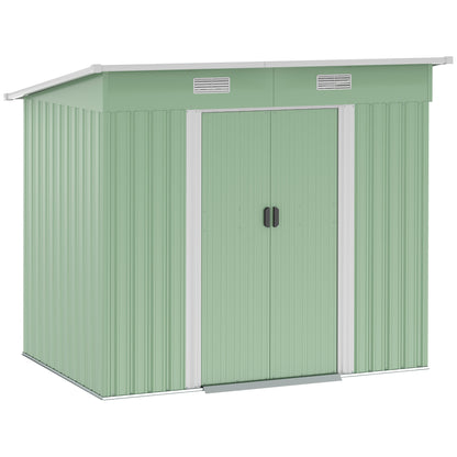 Outsunny Metalen Tuinhuis 2,3 m² 207 x 130 x 182 cm Gereedschapsschuur met lessenaarsdak, Raam, Basisframe, Groen