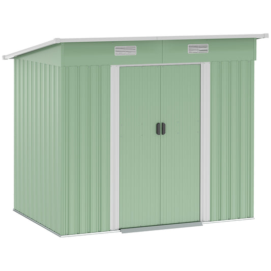 Outsunny Metall-Gartenhaus 2,3 m² (207 x 130 x 182 cm) Geräteschuppen mit Pultdach, Fenster, Grundrahmen, Grün
