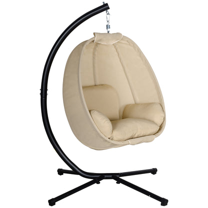Outsunny Hängematte, eiförmiger Schaukelstuhl mit weichem Kissen, geeignet für drinnen und draußen, 125 x 95 x 170 cm (L x B x H), Khaki