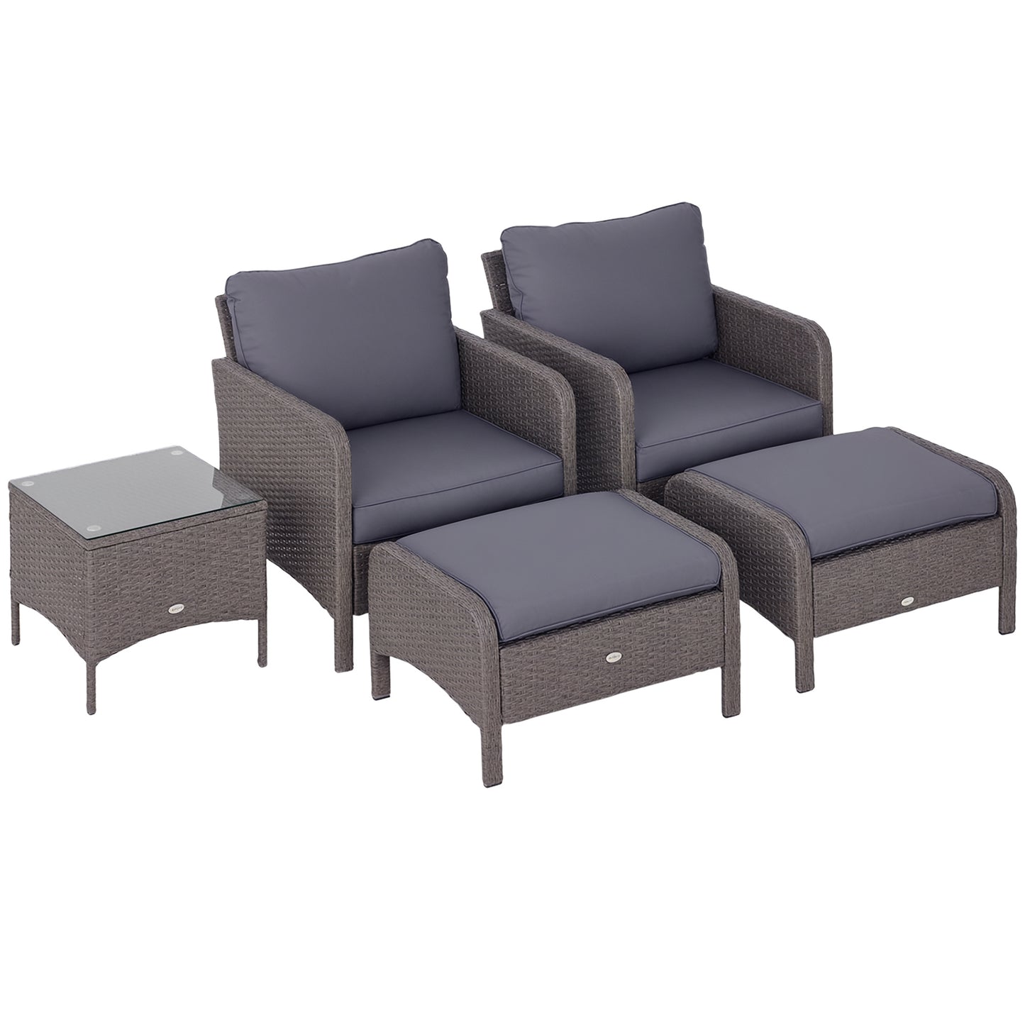 Outsunny 5-teiliges Gartenmöbelset aus Polyrattan, Lounge-Set mit Kissen, dunkelgrau, 2 Sessel, 1 Couchtisch, 2 Hocker