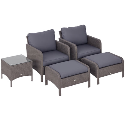 Outsunny 5-teiliges Gartenmöbelset aus Polyrattan, Lounge-Set mit Kissen, dunkelgrau, 2 Sessel, 1 Couchtisch, 2 Hocker