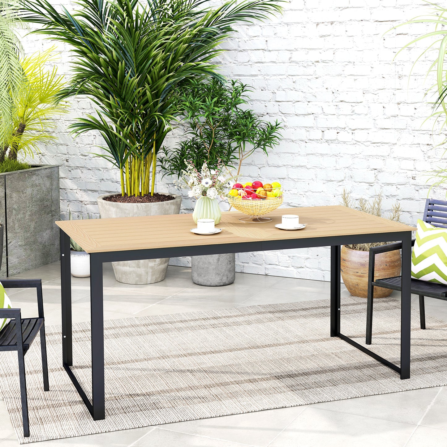 Outsunny Tuintafel voor 6 personen 160 x 80 cm Weerbestendige balkontafel met lattenbodem, Buitenbuffettafel van teakhout