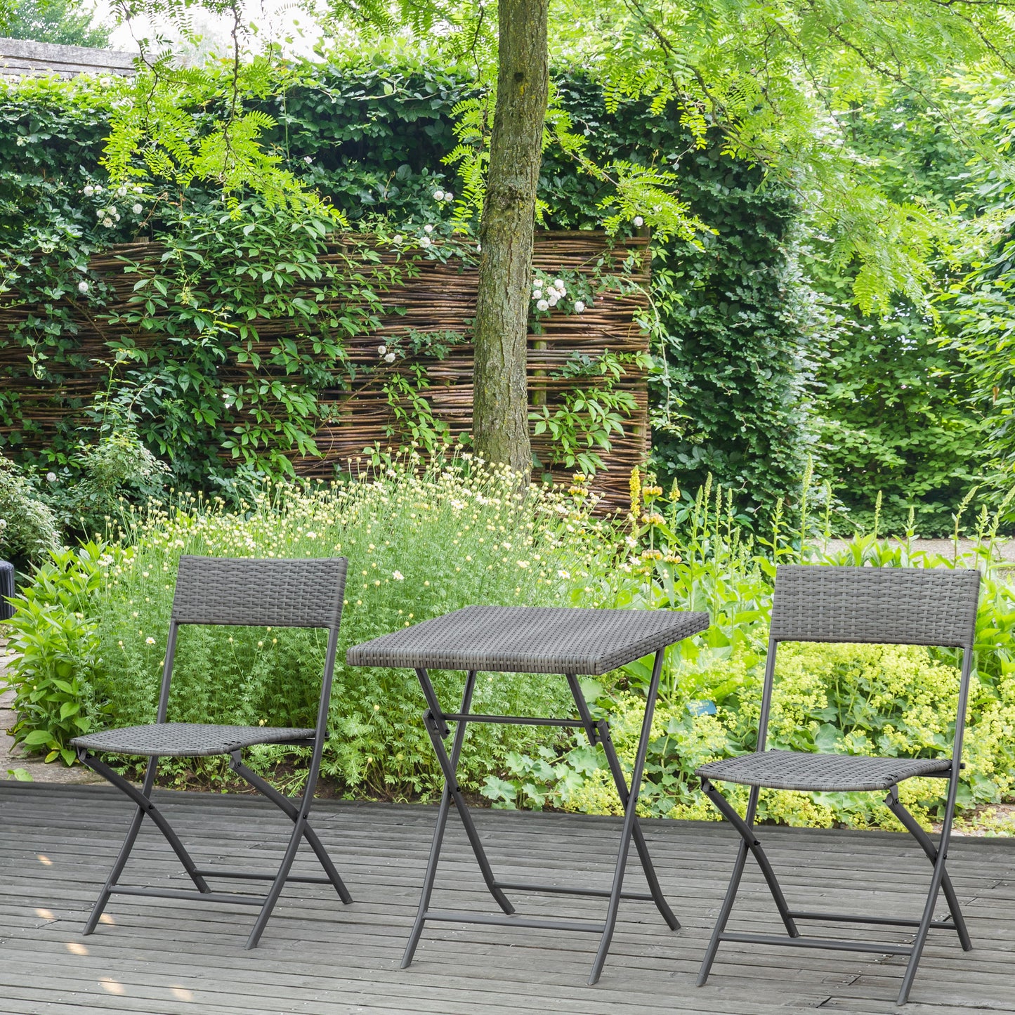 Outsunny Bistro-Set aus Polyrattan für 2 Personen, Sitzgruppe, Gartenmöbel-Set aus Rattan, Grau