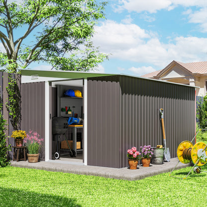 Outsunny Metall-Gartenhaus, Schrägdach, abschließbare Doppeltüren, 2,8 x 3,45 x 2,01 m, Grau
