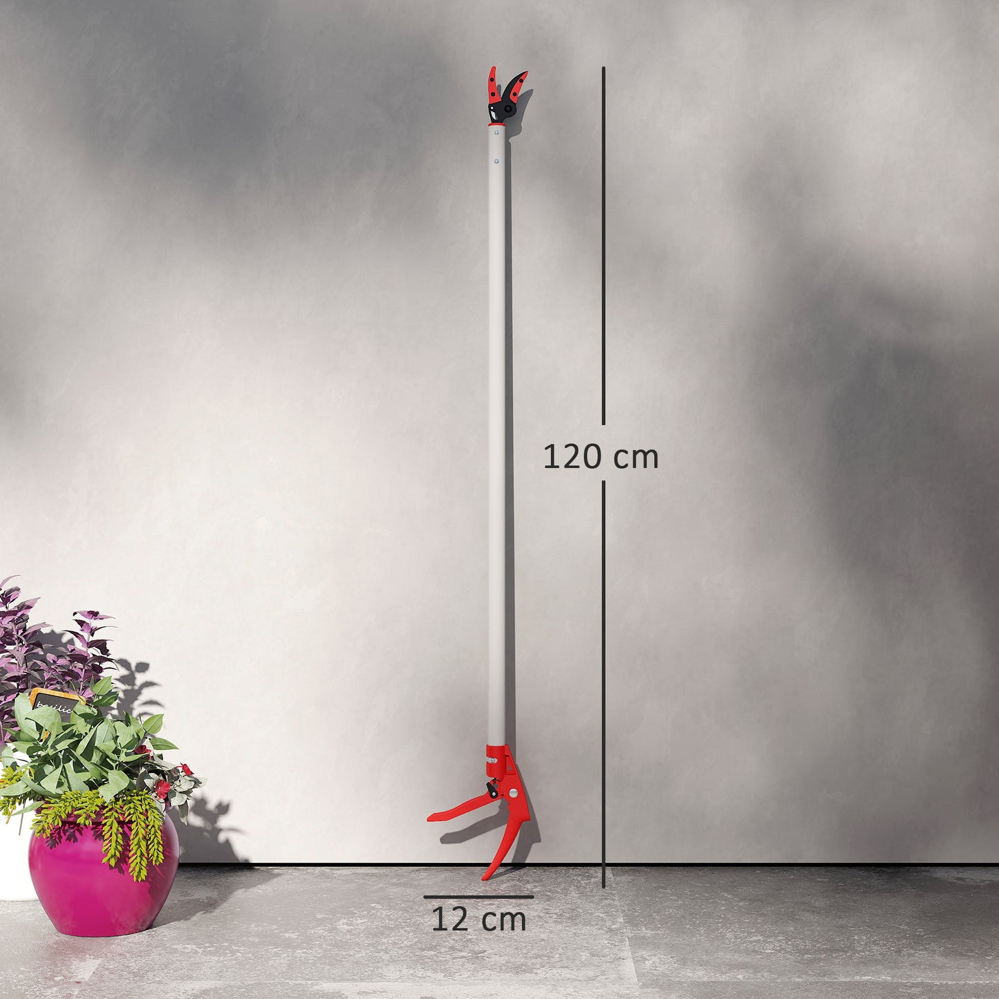 Outsunny 1,2 m Baumschere, Gartenschere mit Aluminiumgriff, Gartenschere mit langem Griff, rot