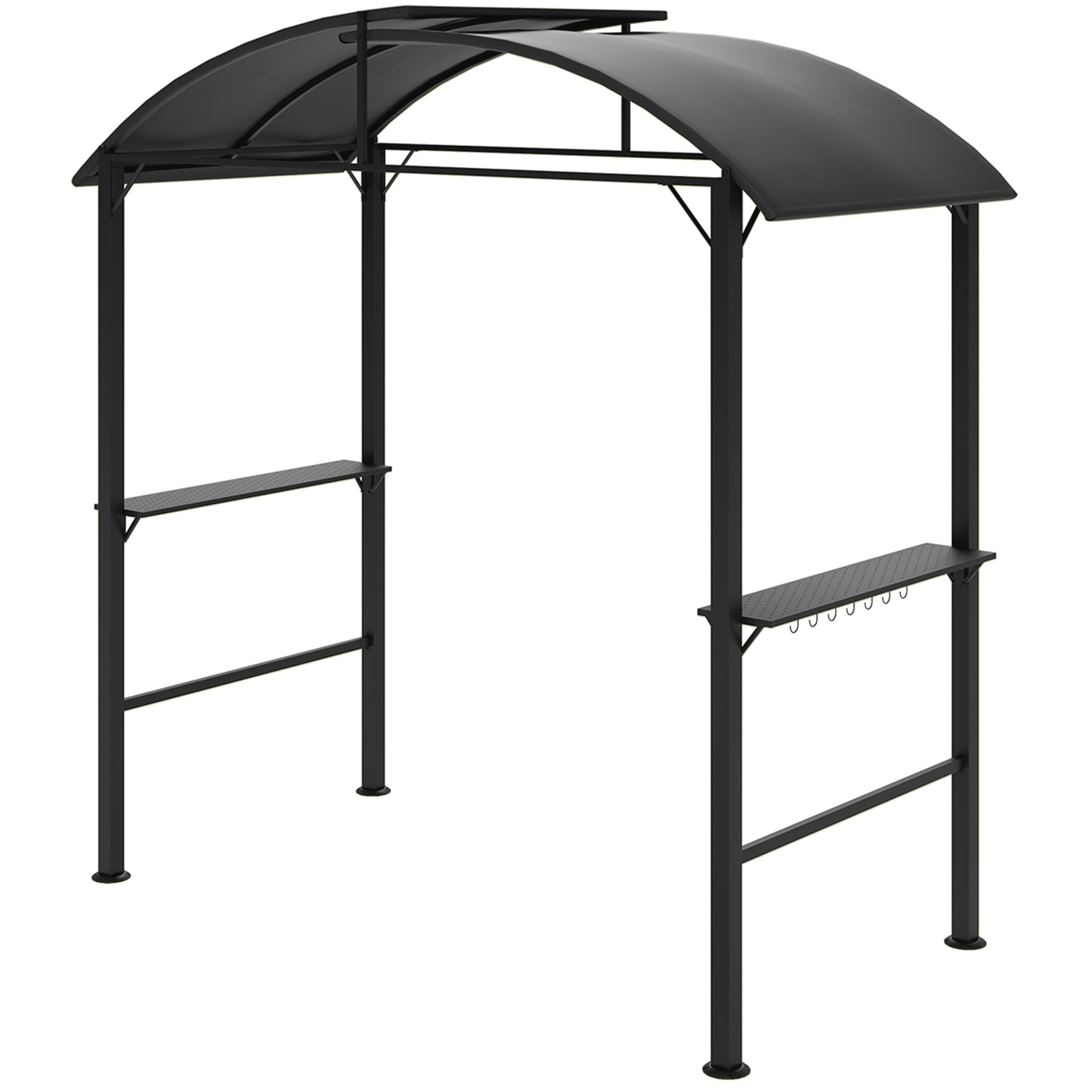 Outsunny Grill Pavilion, 2 zijplanken, haken, stalen frame, 1,1 x 2,3 m, donkergrijs