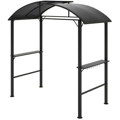 Outsunny Grill Pavilion, 2 zijplanken, haken, stalen frame, 1,1 x 2,3 m, donkergrijs