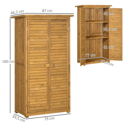 Gartenhaus Outsunny mit Lamellentüren, 3 Regalböden, wetterfest, 87 cm x 46,5 cm x 160 cm, Kiefernholz, braun