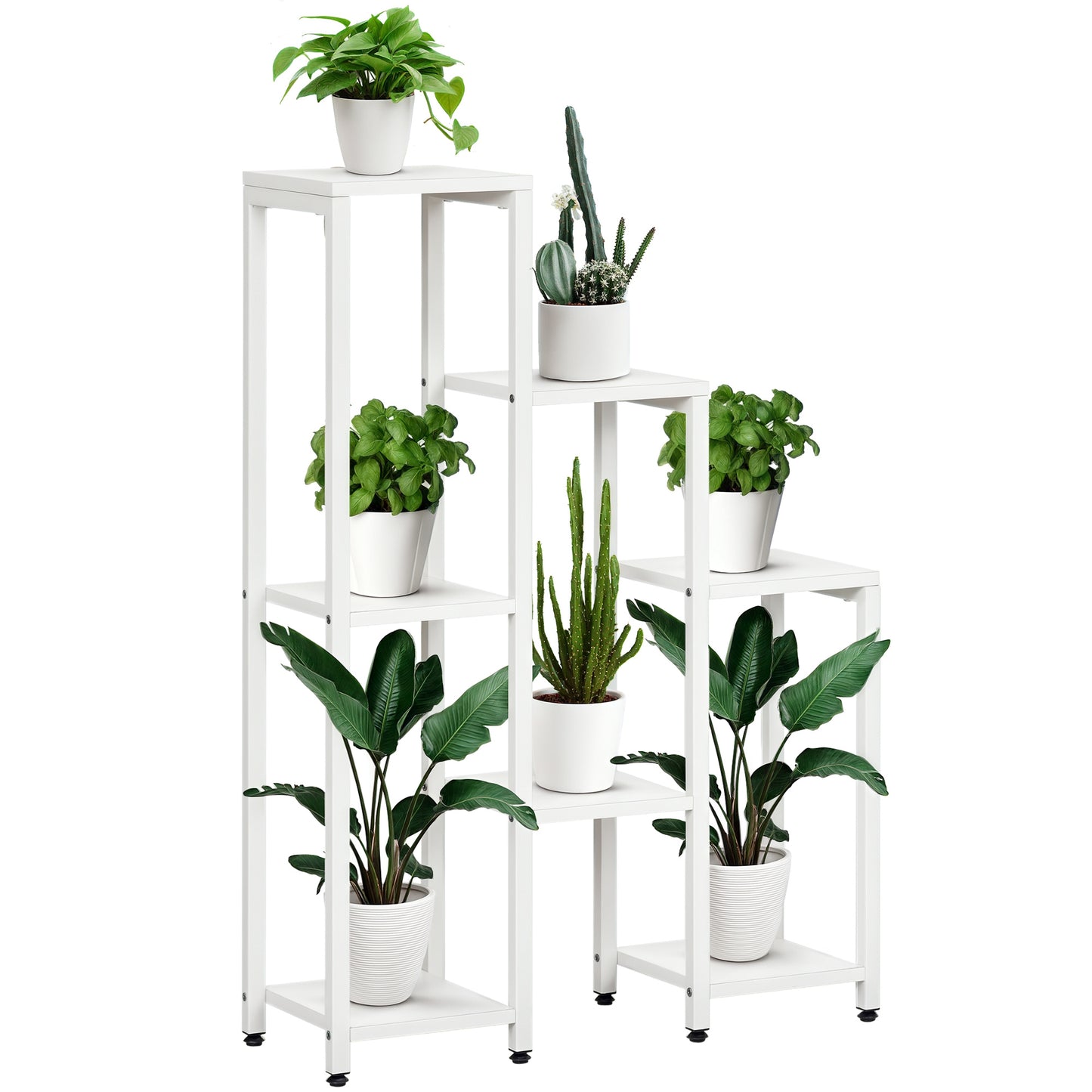 Outsunny Bloemenstandaard, Plantenstandaard, 7 lagen, voor binnen- en buitengebruik, Staal, Wit, 65 x 23 x 94,5 cm
