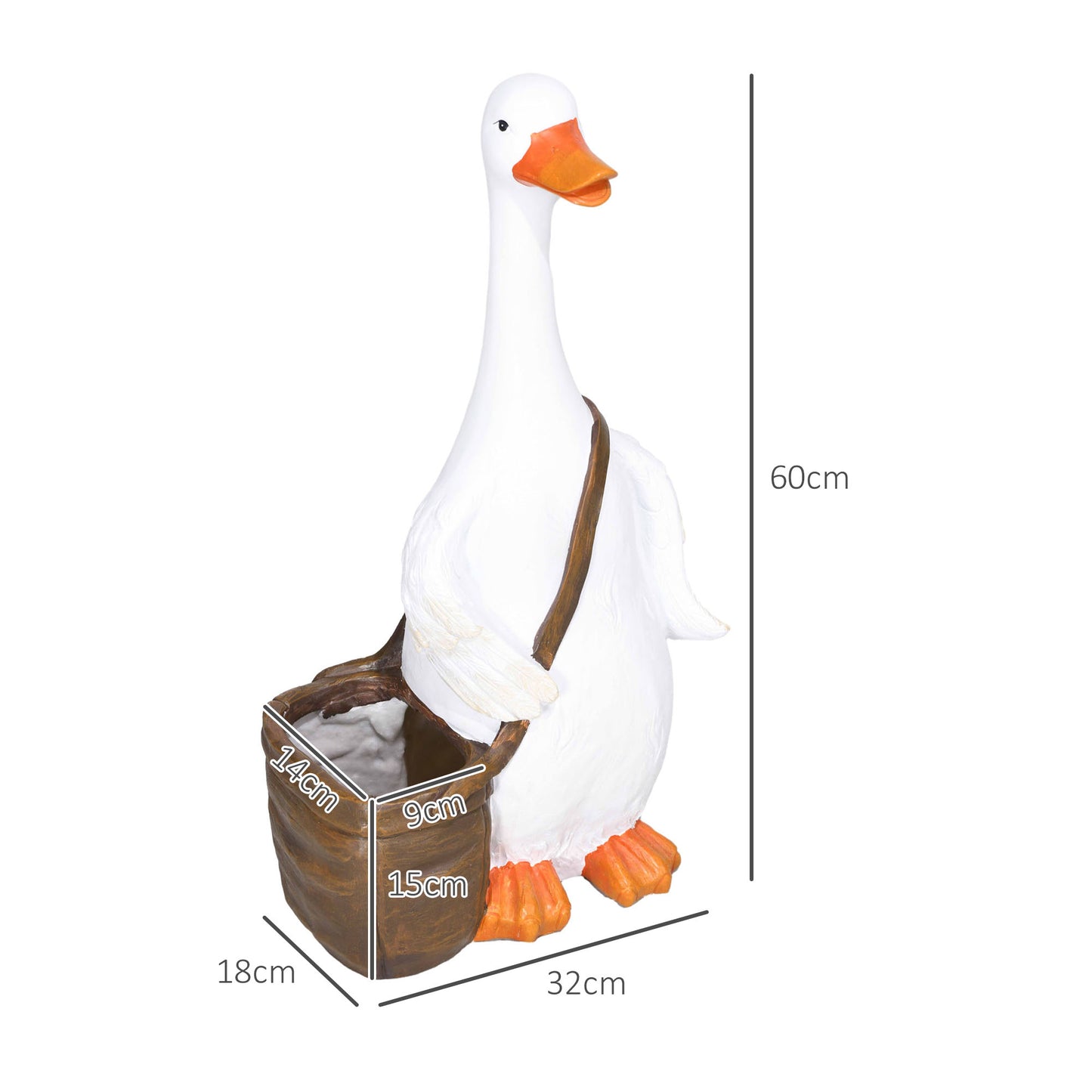 Outsunny bloempot, zwaan met schoudertas, weerbestendig, 32 x 18 x 60 cm, wit, bruin
