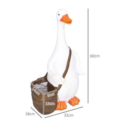 Outsunny bloempot, zwaan met schoudertas, weerbestendig, 32 x 18 x 60 cm, wit, bruin