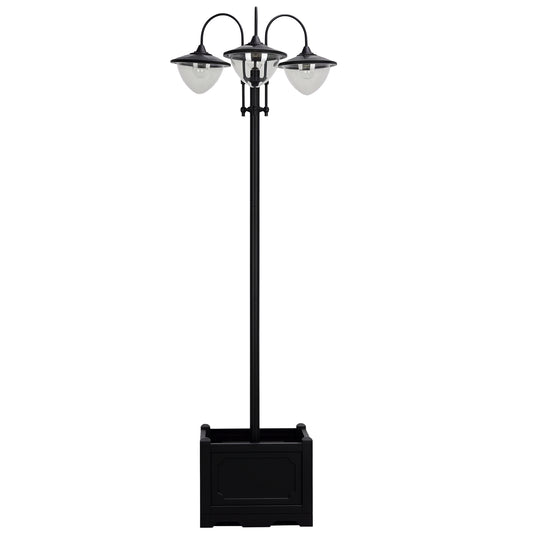 Outsunny Solar-Stehlaterne aus Metall, Gartenlaterne mit Lichtsteuerung, 189 cm hoch, wasserdicht (IP44), mit Blumentopffuß für die Dekoration von Garten und Balkon, schwarz