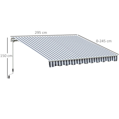 Outsunny zonnescherm, knikarmzonnescherm, zonnescherm, handslinger, balkon, aluminium, grijs/wit, 2,95 x 2,45 m