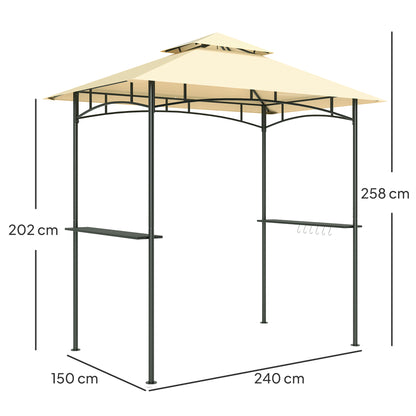Outsunny Grillpaviljoen met LED-verlichting, 240 x 150 x 258 cm, waterafstotend, vlamvertragend tuinpaviljoen met dubbellaags dak