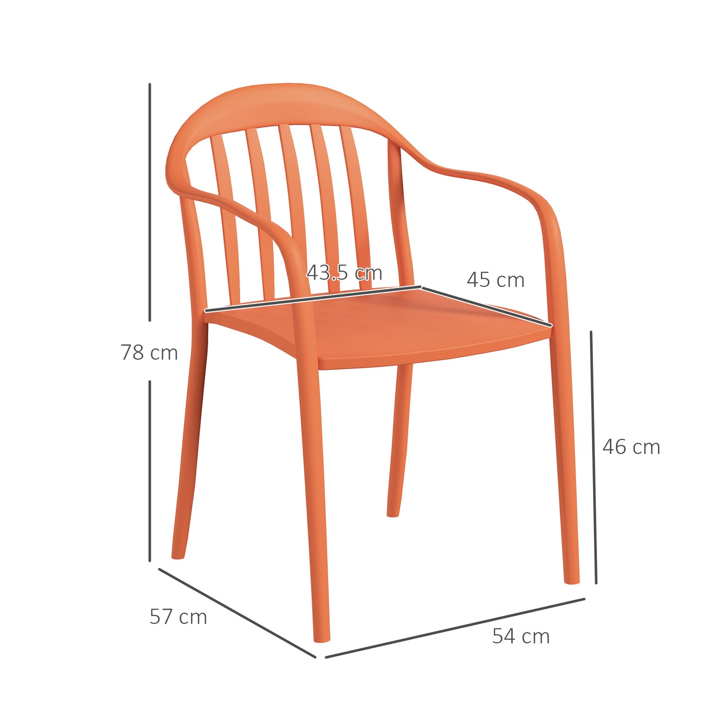 Outsunny Tuinstoel Set van 4, Weerbestendige Kunststof Tuinstoelen, Stapelbare Stoelen met Armleuningen en Rugleuning, Draagvermogen tot 120 kg