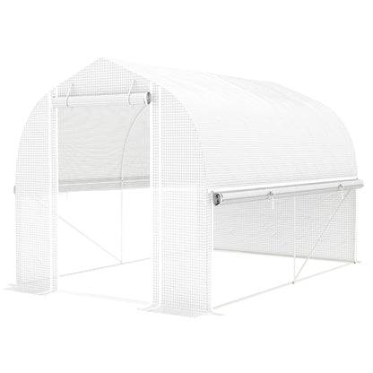 Outsunny 3 x 2 x 2 m tunnelkas met oprolbare zijwanden, UV-bestendige kunststof afdekking en stalen frame, wit