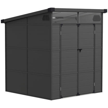 Outsunny 1,9 x 1,9 m tuinhuis, gereedschapsschuur van kunststof, afsluitbare deuren, 2 ventilatieopeningen, donkergrijs