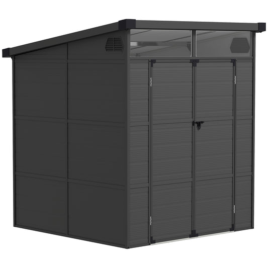Outsunny Gartenhaus 1,9 x 1,9 m, Geräteschuppen aus Kunststoff, abschließbare Türen, 2 Belüftungsöffnungen, dunkelgrau