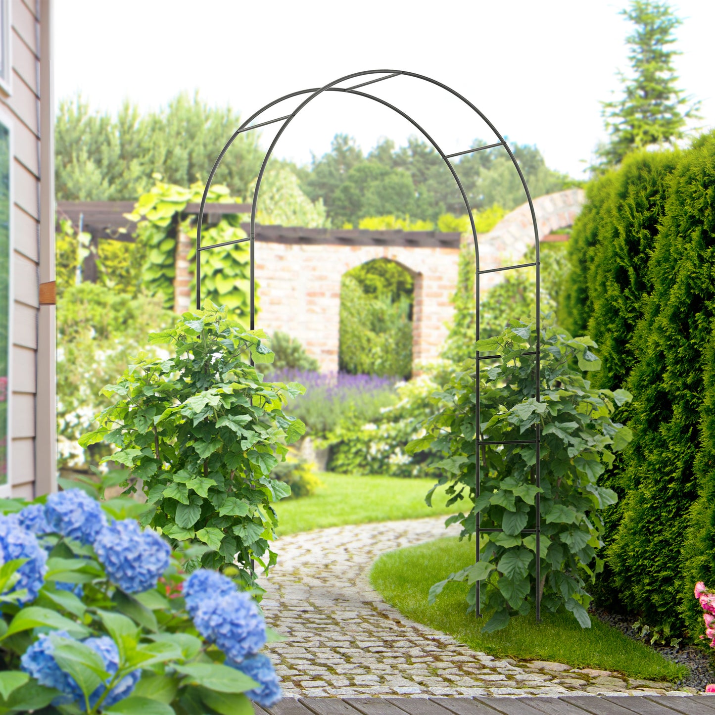 Outsunny Gartenbogen, Rosenbogen, Kletterbogen, Rosenregal, Metall, schwarz, 1,40 x 0,40 x 2,40 m