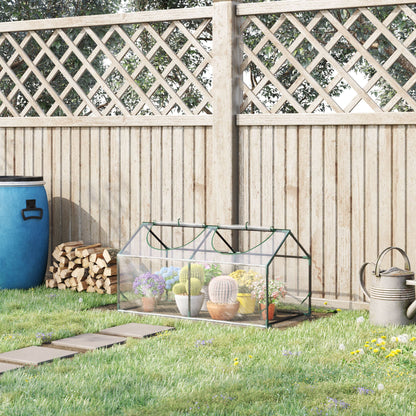 Outsunny Kas met Raam, PE Gaasfolie, Staalfolie Kas, Kas voor Balkon, Tuin, Tomatenkas 120x60x60cm, Tomatenkas voor Groenten, Bloemen, Planten, Transparant