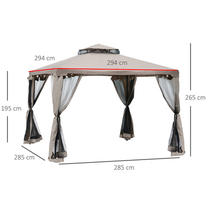Outsunny Gartenpavillon, Gartenlaube, Partyzelt mit 4 Seitenwänden, wetterfest, Metall + Polyester, Grau, 2,94 x 2,94 x 2,65 m