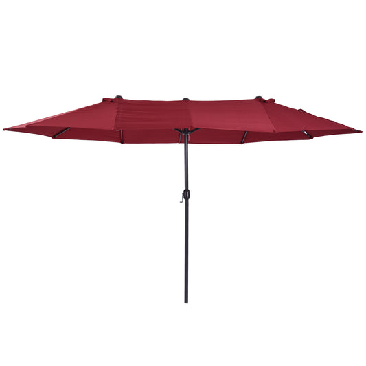 Outsunny Doppel-Sonnenschirm 455 x 270 cm, Garten-Sonnenschirm mit Handkurbel, oval, robust, Metallstange, Markt-Sonnenschirm, Doppel-Sonnenschirm, Terrassen-Sonnenschirm, Sonnenschutz für Strand, Balkon, Terrasse, Garten, weinrot