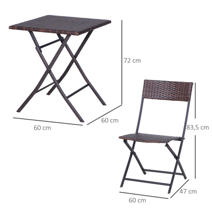 Outsunny Bistro-Set aus Polyrattan für 2 Personen, Sitzgruppe, Gartenmöbel-Set aus Rattan, Braun