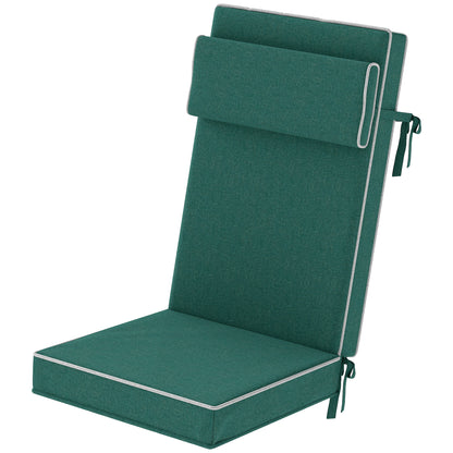 Outsunny Zitkussen 120 x 47 x 9,5 cm Waterafstotend Stoelkussen met Strikken, Hoofdsteun, UPF50+ Groen