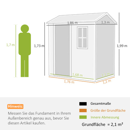 Outsunny tuinhuis, tuinhuis met vloer, raam, afsluitbare deur, kunststof, weerbestendig, grijs