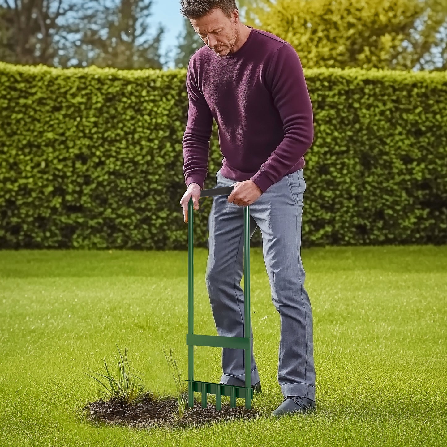 Outsunny Gazonbeluchter, 30 cm breed, handmatige gazonbeluchter met antislip handvat voor tuinen en erven, donkergroen