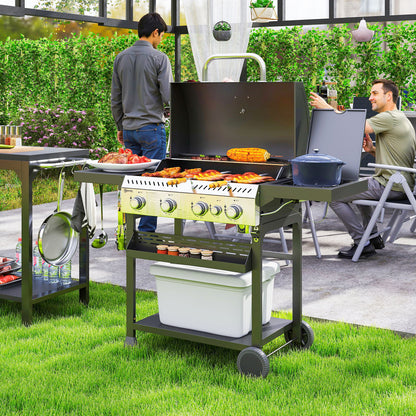Outsunny Gasgrill, BBQ-grill, 4 hoofdbranders, 1 zijbrander, 1 warmhoudplaat; 135 x 55 x 103 cm, zwart