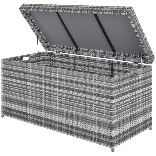 Outsunny Aufbewahrungsbox aus Rattan, 380 l, wetterfest, gepolstert, mit Deckel, UV-beständig, 130 x 61 x 65 cm, Dunkelgrau