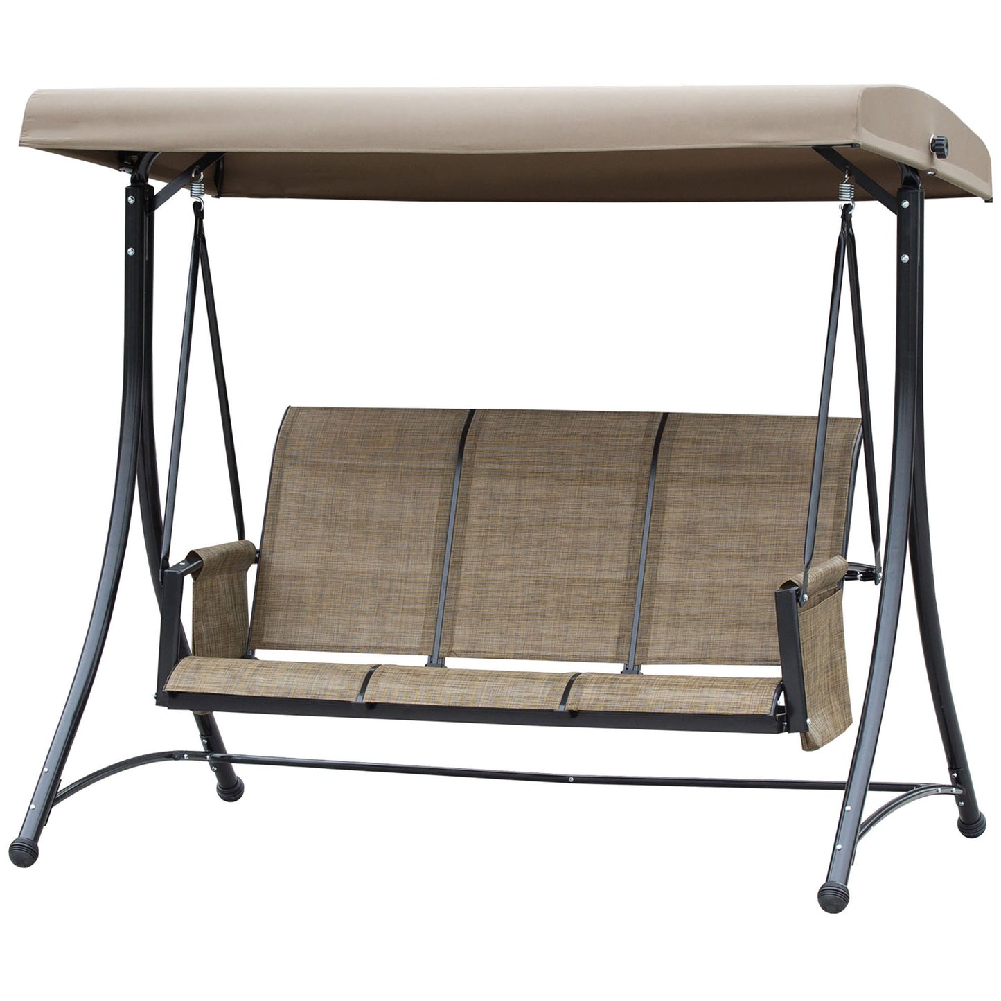 Outsunny 3-zits Hollywood schommel, tuinschommel met parasol, schommelbank met opbergruimte, aluminium, 196 x 128 x 172 cm, bruin
