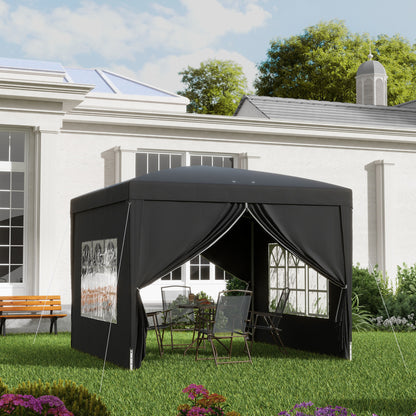 Outsunny 3 x 3 m paviljoen met 4 zijwanden, ramen, tent met UV-bescherming, tuintent inclusief draagtas, staal, zwart