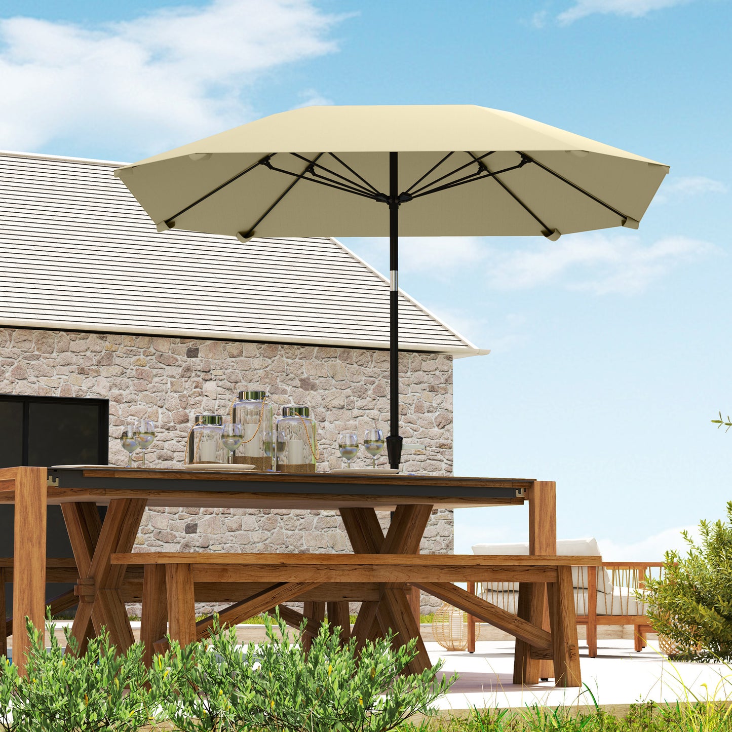 Outsunny Sonnenschirm, 2,3 m, ohne Ständer, verstellbarer Terrassenschirm mit Kurbel, Polyester, Aluminium, Fiberglas, beige