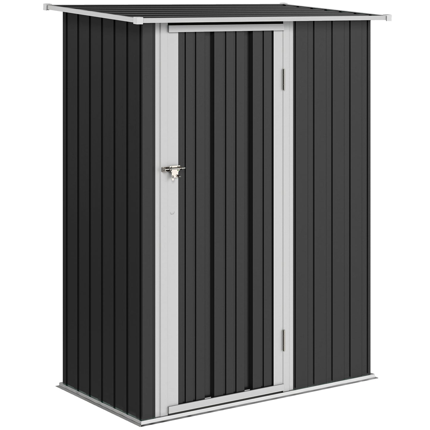 Outsunny Metalen Tuinhuis 1,07 m² met Schuin Dak, 142 x 84 x 189 cm, Gereedschapsschuur met Afsluitbare Deur, Tuinhuis, Tuinhuis, Donkergrijs