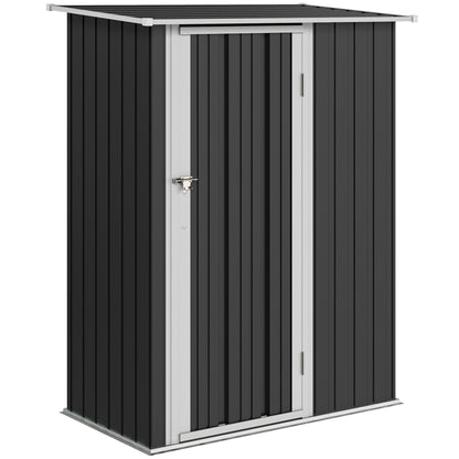 Outsunny Metalen Tuinhuis 1,07 m² met Schuin Dak, 142 x 84 x 189 cm, Gereedschapsschuur met Afsluitbare Deur, Tuinhuis, Tuinhuis, Donkergrijs