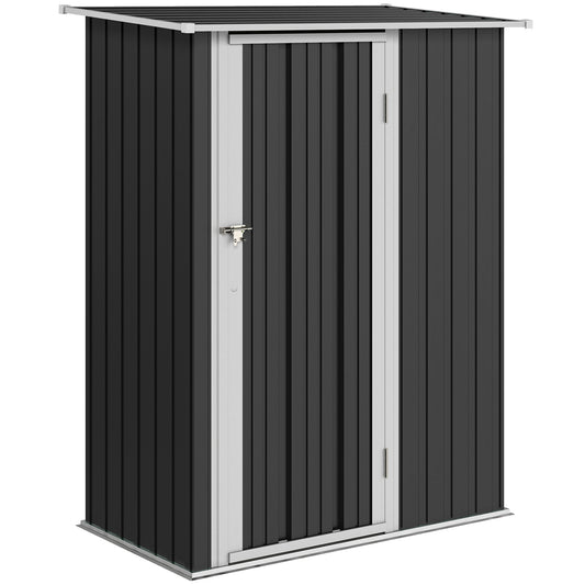 Outsunny Metall-Gartenhaus 1,07 m² mit Schrägdach, 142 x 84 x 189 cm, Geräteschuppen mit abschließbarer Tür, Gartenhaus, Geräteschuppen, Dunkelgrau