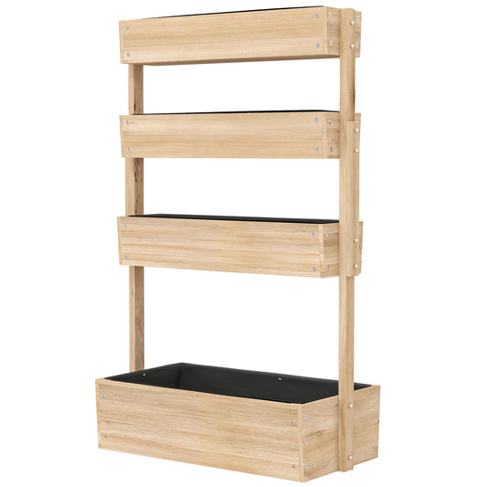 Outsunny houten verhoogde tuinbak, 4-laags plantbed met drainagegaten, kweekbak, tuinbak, 88,5 x 45 x 140 cm, natuurlijk hout