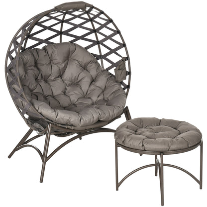Outsunny Gartenmöbel-Set, 2-teilig, Hocker/Beistelltisch, großes Sitzkissen, Stahlgestell, Farbe: Sand, 118 x 75 x 142 cm