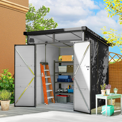 Outsunny 1,9 x 1,9 m tuinhuis, gereedschapsschuur van kunststof, afsluitbare deuren, 2 ventilatieopeningen, donkergrijs