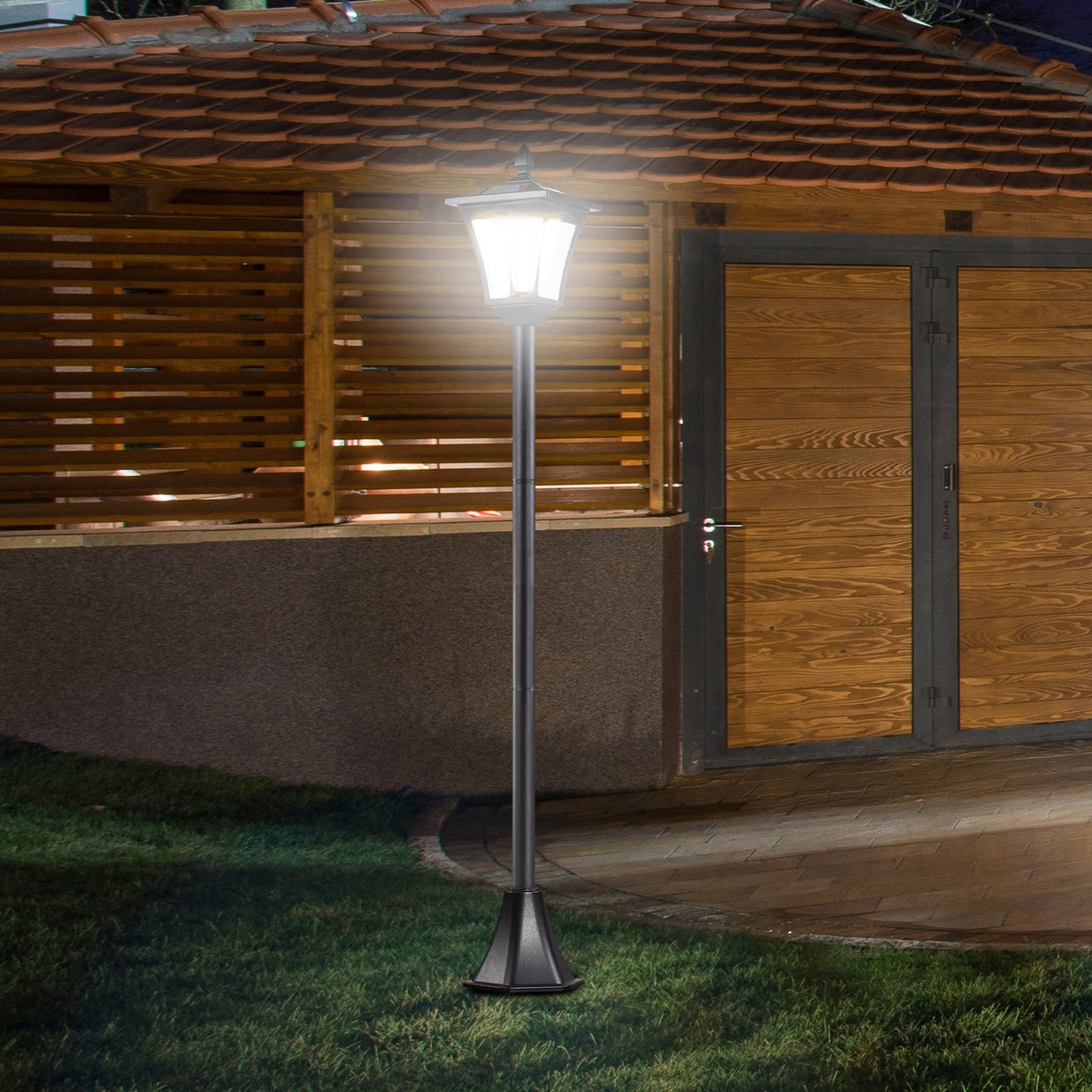 Outsunny LED-Solar-Gartenlaterne, Stehleuchte aus Edelstahl, 160 cm hoch, Laterne, Außenleuchte, IP44, Solarleuchte mit Lichtsensor, 30 Lumen, Erdspieß, Gartenleuchte für Garten und Balkon, Schwarz
